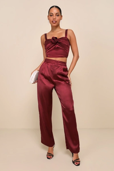 Lulus Flawless Behavior Burgundy High Rise Straight Leg Pants In Burgundy