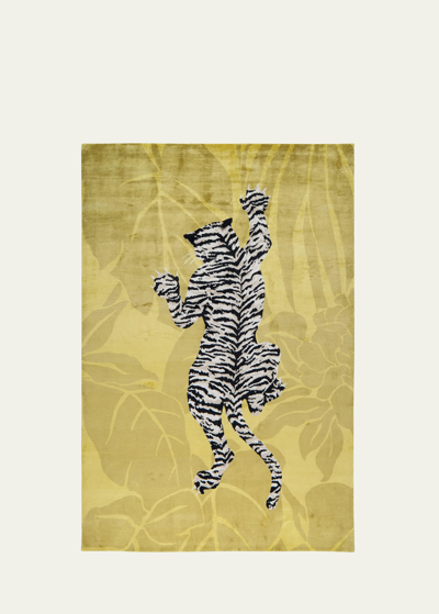 Shop The Rug Company X Diane Von Furstenberg Climbing Tiger Hand-knotted Rug, 9' X 12' In Yellow