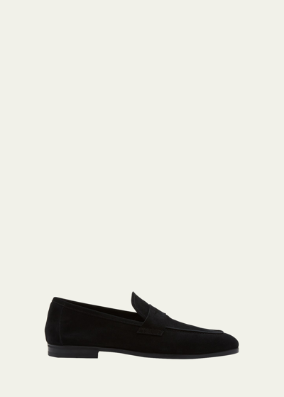 Shop Tom Ford Men's Sean Suede Penny Loafers In Black