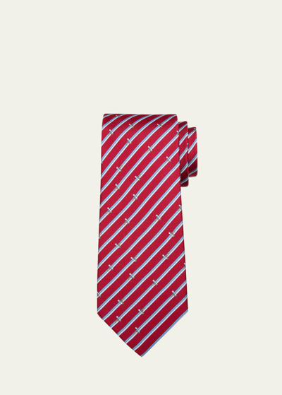 Shop Ferragamo Men's Roller Stripe-print Silk Tie In Fbordeaux