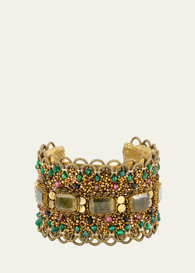 Shop Deepa Gurnani Steele Beaded Cuff Bracelet In Emerald
