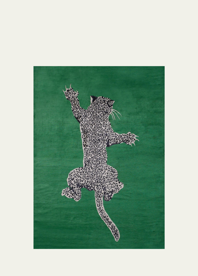 The Rug Company X Diane Von Furstenberg Climbing Leopard Hand-knotted Rug, 6' X 9' In Emerald Green