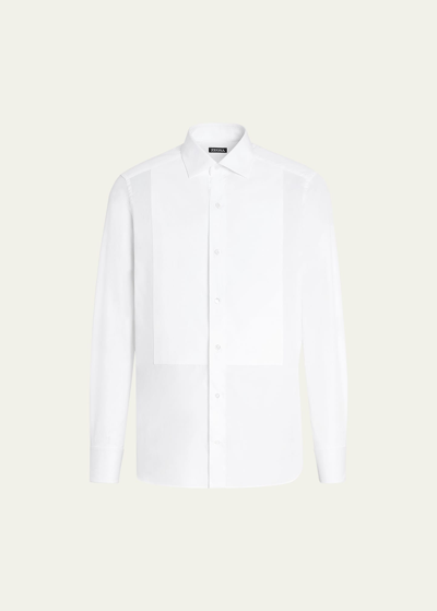 Shop Zegna Men's Formal Piquet Evening Shirt In White Solid