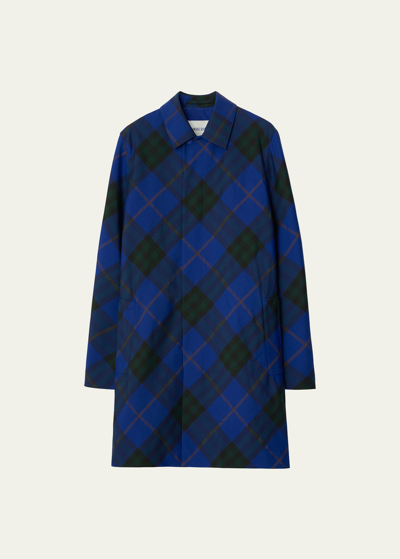 Shop Burberry Men's Argyle Check Raincoat In Knight Ip Check