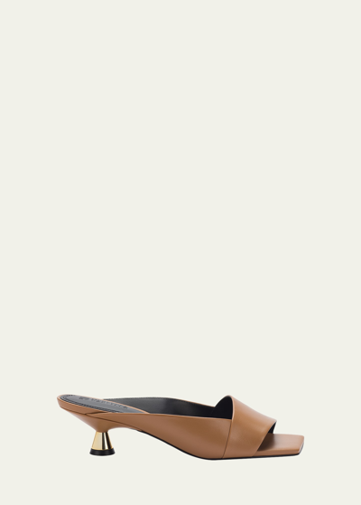 Shop Mercedes Castillo Phoebe Leather Kitten-heel Slide Sandals In Wlntslknap