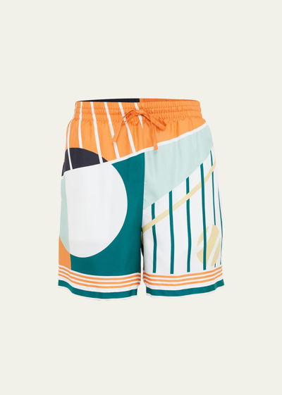 Shop Casablanca Men's Abstract Tennis-print Silk Shorts In Court