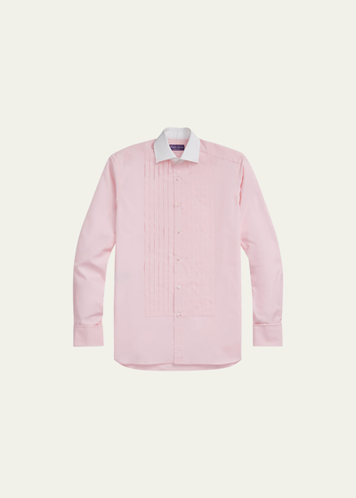 Shop Ralph Lauren Purple Label Men's Pleated French-cuff Tuxedo Shirt In Pink