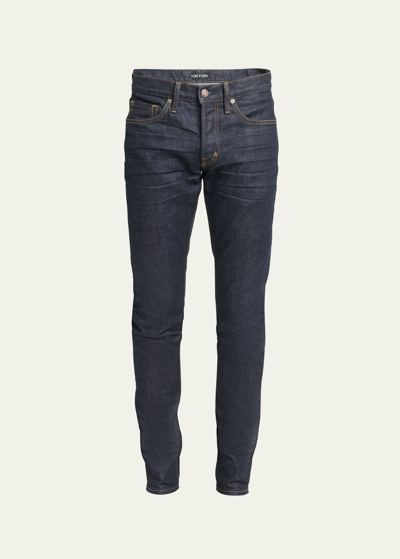 Shop Tom Ford Men's Dark-wash Stretch Classic-fit Jeans In Rinse Blue