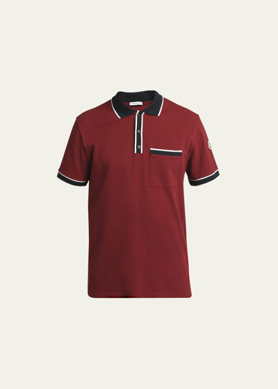 Shop Moncler Men's Contrast-trim Polo Shirt In Red