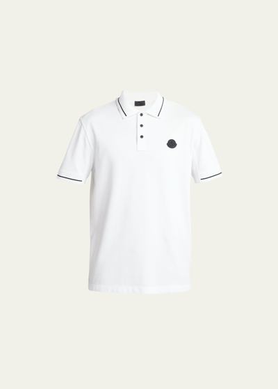 Shop Moncler Men's Tipped Polo Shirt In White