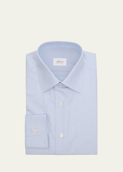 Shop Brioni Men's Cotton Textured Dress Shirt In Whitesky