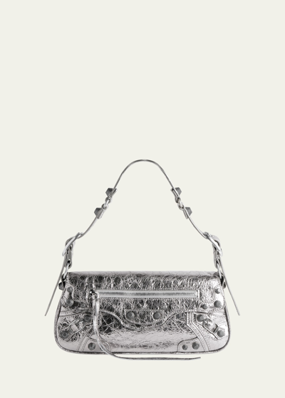 Shop Balenciaga Le Cagole Small Sling Metallic Shoulder Bag In Silver
