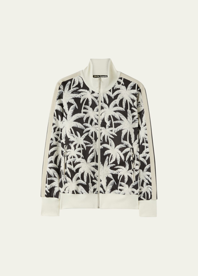 Shop Palm Angels Men's Two-tone Palm-print Track Jacket In Black