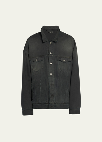 Shop Balenciaga Men's Denim Button-front Shirt In Noir