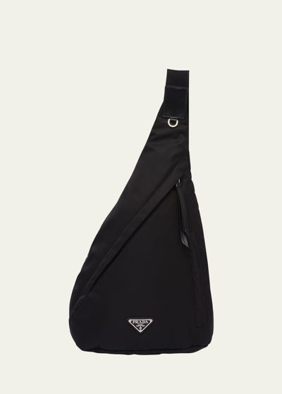 Shop Prada Men's Nylon Sling Backpack In F0002 Nero