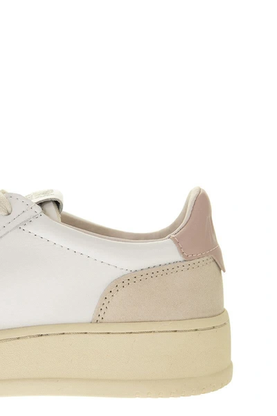 Shop Autry Medalist Low - Leather And Suede Sneakers In White/pink/beige