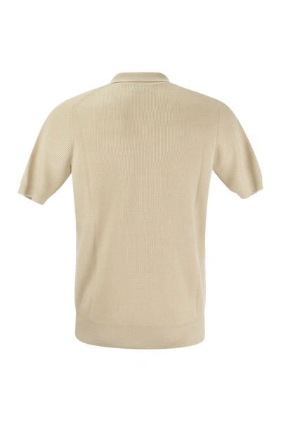 Shop Brunello Cucinelli Cotton Rib Knit Polo Shirt In Oat