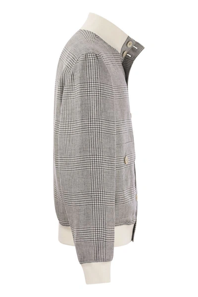 Shop Brunello Cucinelli Linen, Wool And Silk Checked Jacket In White/grey
