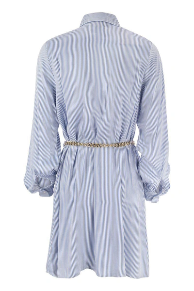 Shop Michael Kors Striped Viscose Chemisier Dress With Belt In Blue