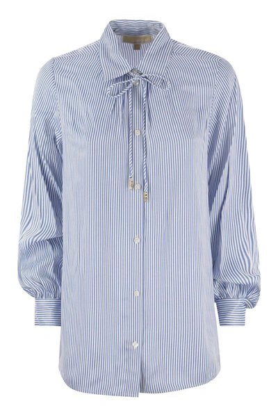 Shop Michael Kors Striped Viscose Shirt With Front Fastening In Blue
