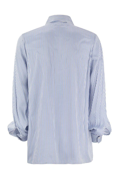 Shop Michael Kors Striped Viscose Shirt With Front Fastening In Blue