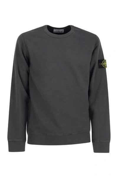 Shop Stone Island Crew-neck Sweatshirt In Frosted Cotton In Dark Grey