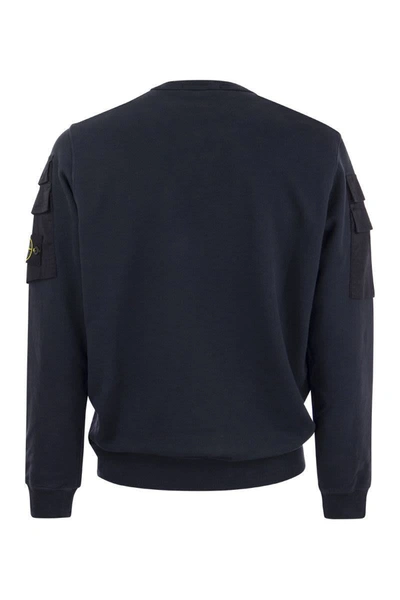 Shop Stone Island Crew-neck Cotton Sweatshirt In Navy Blue