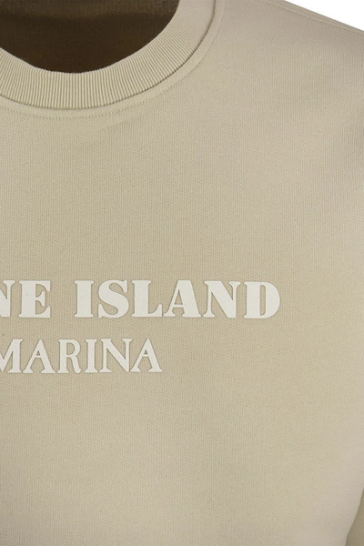 Shop Stone Island Crew-neck Sweatshirt With Inscription In Ivory