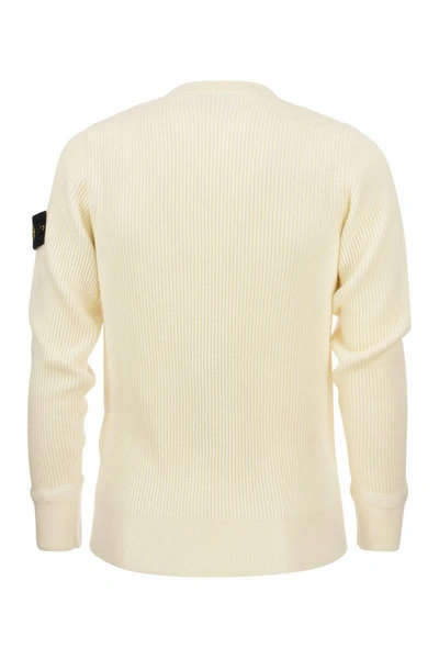 Shop Stone Island Ribbed Sweater In Virgin Wool In Natural