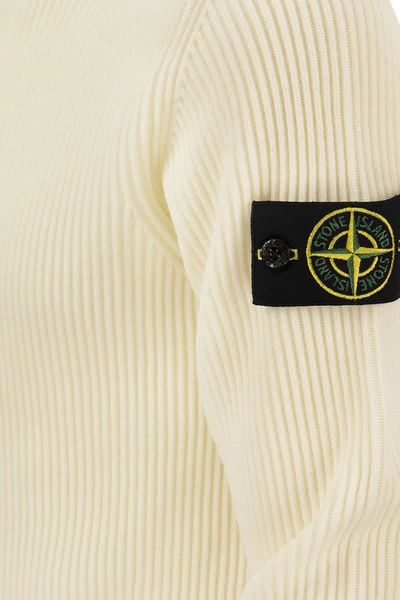 Shop Stone Island Ribbed Sweater In Virgin Wool In Natural