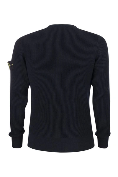 Shop Stone Island Ribbed Sweater In Virgin Wool In Navy