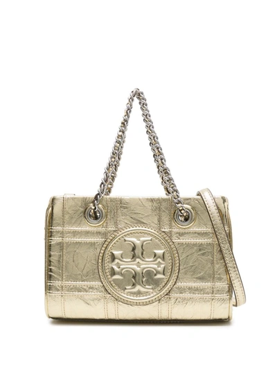 Shop Tory Burch Fleming Soft Mini Leather Tote Bag In Golden