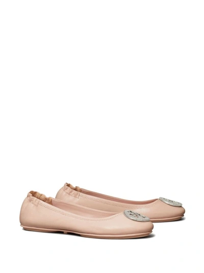 Shop Tory Burch Minnie Leather Ballet Flats In Powder