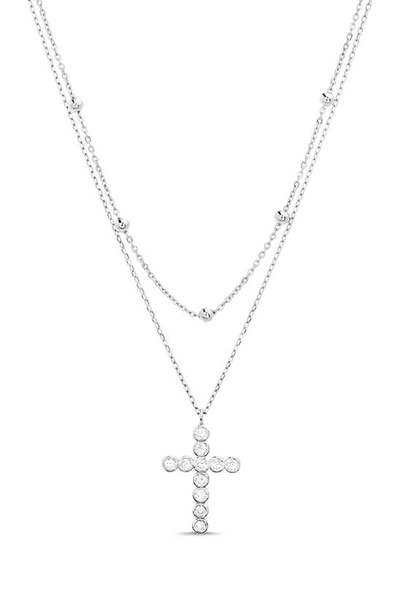 Shop Paige Harper Cubic Zirconia Layered Cross Pendant Necklace In Rhodium