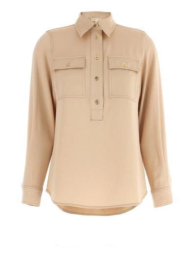 Michael Kors Blouse With Rear Yoke And Buttoned Angle Cuffs In Beige