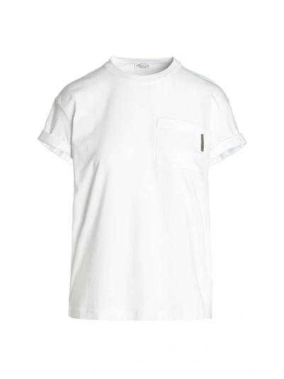Shop Brunello Cucinelli Chest Pockt Crewneck T-shirt In White