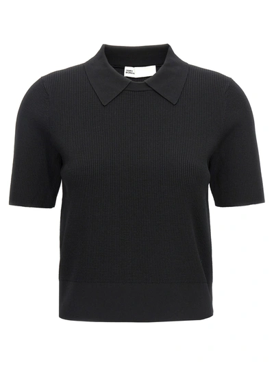 Shop Tory Burch Logo Embroidery Knitted Shirt Polo In Black