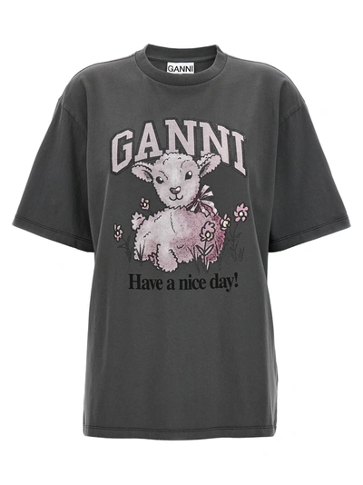 Shop Ganni Lamb T-shirt In Gray