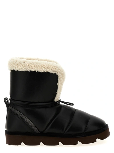 Shop Brunello Cucinelli Sheepskin Leather Ankle Boots Boots, Ankle Boots In Black