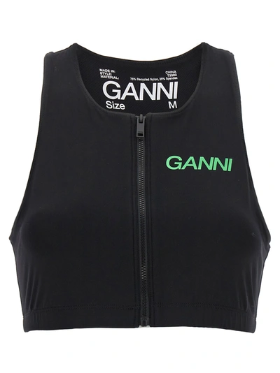 Shop Ganni Logo Sports Top Underwear, Body In Black