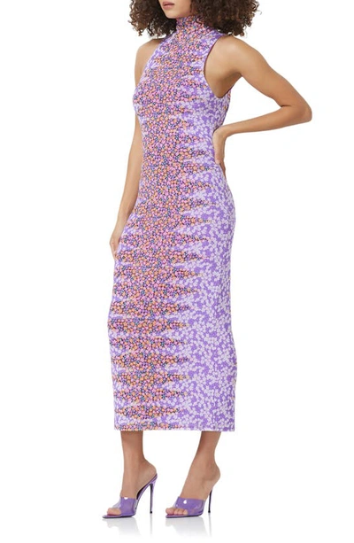 Shop Afrm Serenity Sleeveless Turtleneck Midi Dress In Placed Violet Ditsy