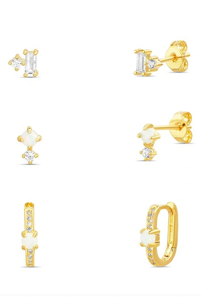 Shop Paige Harper Assorted Set Of 3 Cz & Opal Earrings In Gold