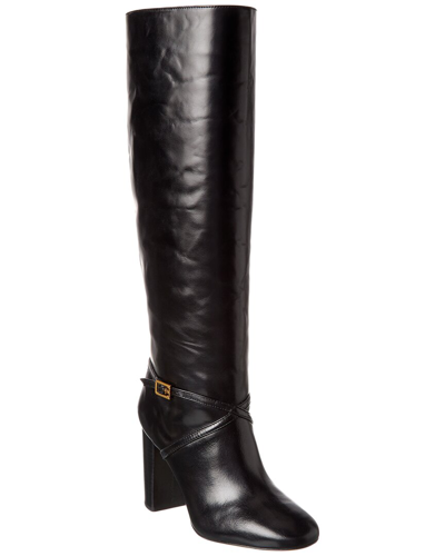Shop Tory Burch Pull-on Leather Knee-high Boot In Black