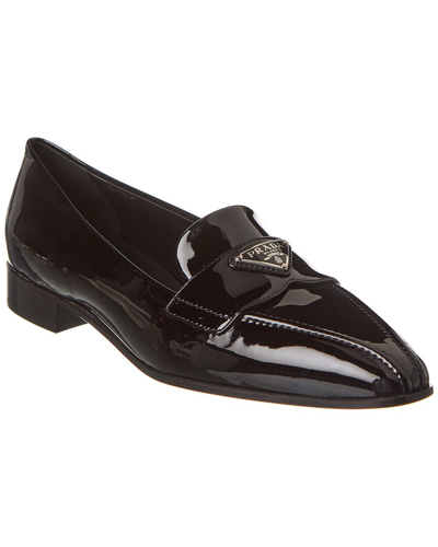 Shop Prada Logo Patent Pointy-toe Loafer In Black