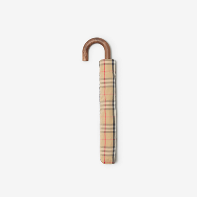 Shop Burberry Check Folding Umbrella In Archive Beige