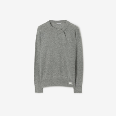Burberry Cashmere Sweater With Kilt Pin In Light Grey Melange