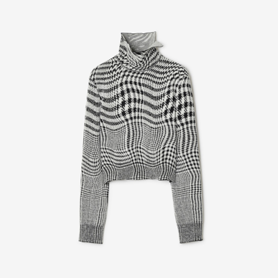 Shop Burberry Warped Houndstooth Wool Blend Sweater In Monochrome