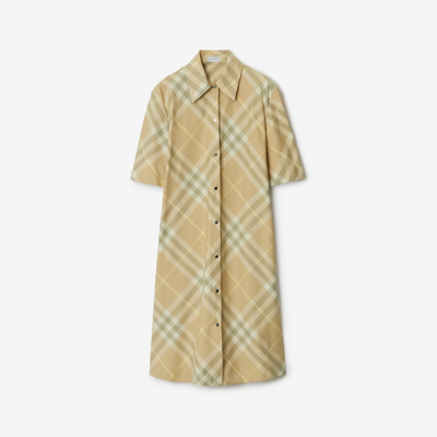 Shop Burberry Check Cotton Shirt Dress In Flax