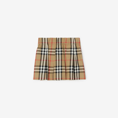 Shop Burberry Childrens Check Cotton Pleated Skirt In Archive Beige