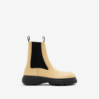 Shop Burberry Leather Creeper Chelsea Boots In Custard